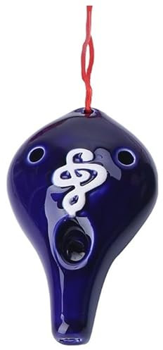 Okarinas Ocarina Keramik 6 Loch Ocarina Flöte Alto C Musikinstrument Handgeschnitzt Ocarina Gürtel Lanyard Schöne Geschenk(Blue)