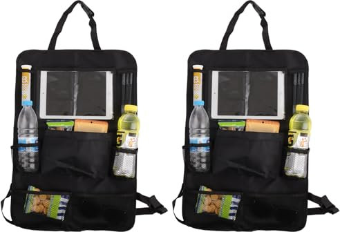 A Selected Car Seat Organizer for Kids - 2-Pack Storage System for iPads up to 10-inch, Toys, Books and Drinks - Black