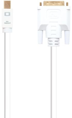 Blendend Weißes Mini-DisplayPort-auf-DVI-Konverterkabel mit einer Länge von 5,0 m, ideal für den Anschluss von Mini-DP-Geräten an Displays mit DVI-Eingang.