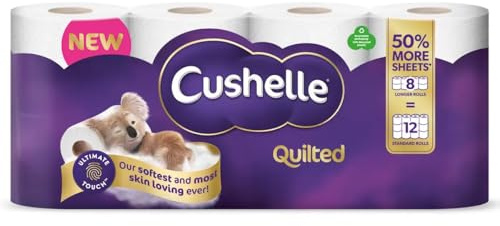Cushelle Quilted Double Size 50% Longer Soft Absorbent Rolls - 8 Rolls 3 PLY Cushiony Softness & HOT Logo Sticker - Sold by HOUSE OF TAPES