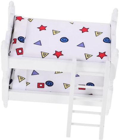 DRESSOOS Puppenhaus Etagen Bett Möbel für Puppenzimmer Puppenhauszubehör Puppenhaus-Schlafzimmer- puppenstubenmöbel Dollhouse Furniture Puppenhaus mit Minibett Mini-Möbelmodelle Holz