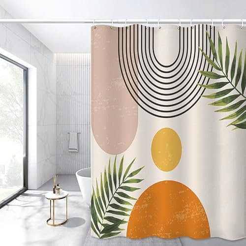 Duschvorhang Beige Grün Gelb Badevorhang Polyester Duschvorhang Stoff Anti Schimmel Shower Curtains Waschbar Duschvorhang 240x200 Wasserdicht Duschvorhänge mit 12 Duschvorhangringen
