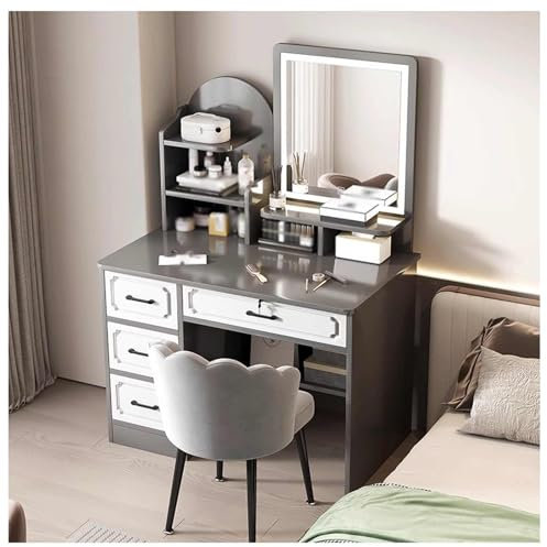 Generico Set da Trucco Moderno per Camera da Letto, Tavolo da Toilette con cassetti e Specchio, Tavolo da Trucco per Uno Spazio Ridotto