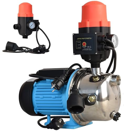 Gartenpumpe JS 1100 mit Elektronische Pumpensteuerung BRIO - Wasserpumpe 3600l/h, 1100W, Förderhöhe 50m - Edelstahl INOX - Einschaltdruck einstellbar - Hauswasserautomat - Trockenlaufschutz