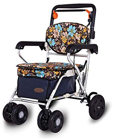 Gehgestell, Vierrädriger Gehwagen, Einkaufswagen, Faltbarer Tragbarer Gehwagen, Höhenverstellbar, One-Touch-Falten
