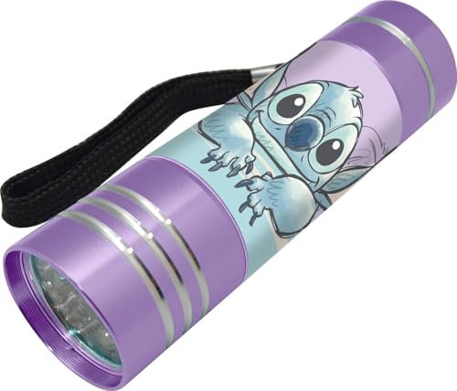 Disney Stitch y Angel Mini Linterna, Diseño Stitch Angel y Scrump Linterna, 9 LED, Incluye Corra de Muñeca, Regalo para Niñas | Lila