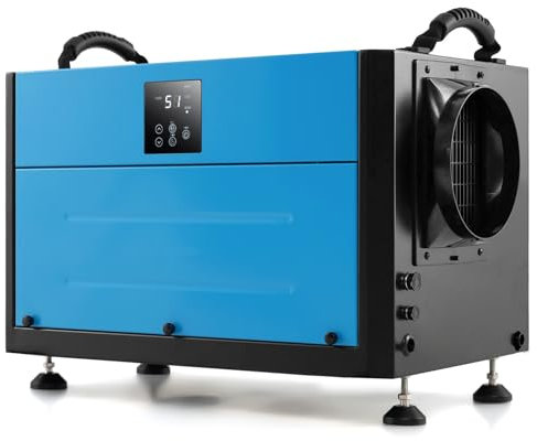 RELAX4LIFE Luftentfeuchter Elektrisch mit 24H Timer & 3 Modi, Bautrockner Industrie Trocknungsgerät, Entfeuchter mit Ablaufschlauch & Automatisches Abtauen für Wohnung Keller (Blau-761Watt)