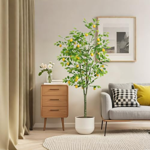 DanLink Kunstpflanzen Groß, 180 Cm Zitronenbaum Kunstpflanze Im Topf KüNstlicher Baum für Drinnen Und DraußEn, Zitronenbaum Kunstpflanzen Plastik für Drinnen Und DraußEn Haus BüRo Garten Moderne Decor