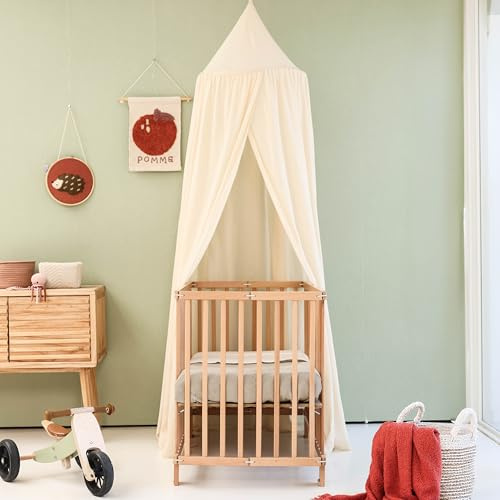 Ciel de Lit Beige Crème Enfant | Baldaquin Rond pour Chambre Bébé & Enfant | Moustiquaire pour Berceau, Lit ou Coin Lecture | Décoration de Chambre & Aire de Jeu