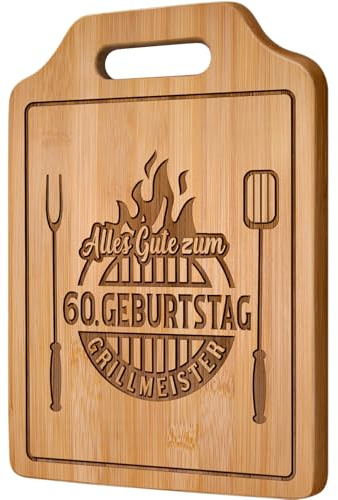 Giftasy 60 Geburtstag Mann - Graviertes Bambus Schneidebrett, 60.ter Geburtstag, Geschenke 60 Geburtstag Mann