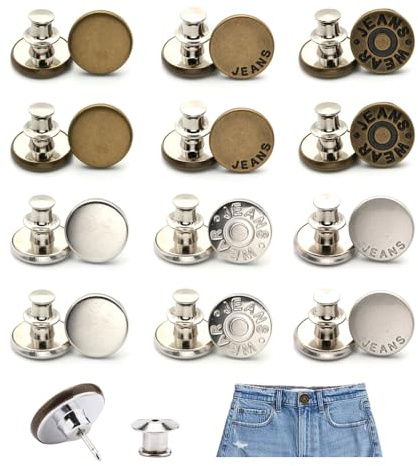 YZROHYI 12 Piezas Botones de Presion para Vaqueros 17 MM,Botones Pantalones Ajustables,Jeans Buttons,Boton Jeans Metalicos Sans Couture,Boton Pin para Vaqueros pour Ajustement de Pantalon, Réparation