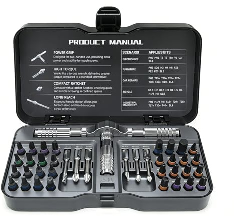 40-in-1 Precision Magnetic Ratchet Screwdriver Set with Case, Multi-Bit Screwdriver Kit with Torx & Hex Bits for Electronics Repair, Furniture Assembly & Home DIY (40PCS)
