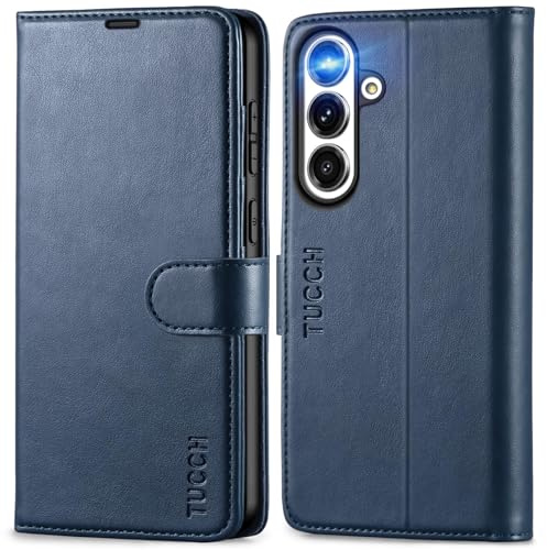 TUCCH Funda para Galaxy S25 FE 5G, Funda Piel con Bloqueo RFID, Cáscara TPU Soporte Plegable Ranura para Tarjeta, Cierre Magnético Libro Compatible con Galaxy S25 FE (6,7 2025), Azul Oscuro