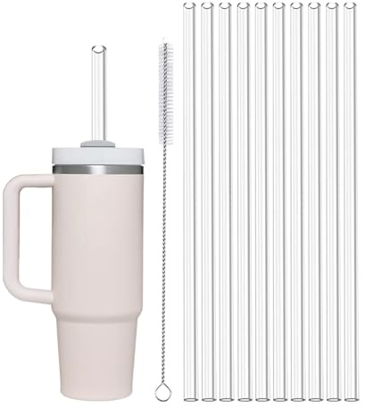 10 PCS Cup Straw, Metal Straws for Stanleys Cup with 1 Brush,Straw Brush Easy to Clean Water Bottle Straws, Reusable Drinking Straws for Smoothies, Milkshakes(Color:11 pcs)