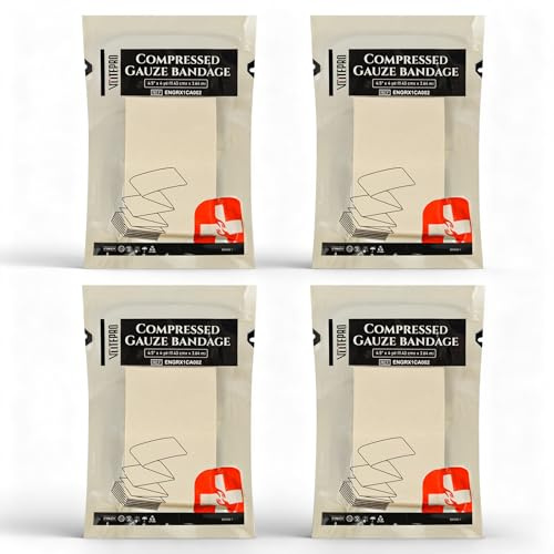 4Pcs Z-Folded Sterile Compressed Gauze, 4.5 x 4.1'‘ Yards - 100% Cotton Medical Gauze Trauma Pad for Emergency Wound Dressing, Bleed Stop, Trauma Kit & First Aid Kit Refill (4Pcs)