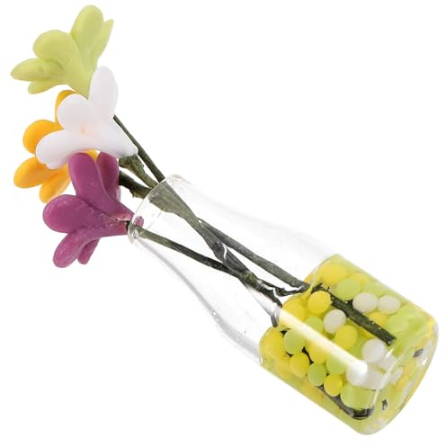 GALPADA Miniature Daisy Flowerpot Craft with Transparent Glass Vase Doll House Decor Accessory for Realistic Dollhouse Plant Model Vibrant Faux Flower Display