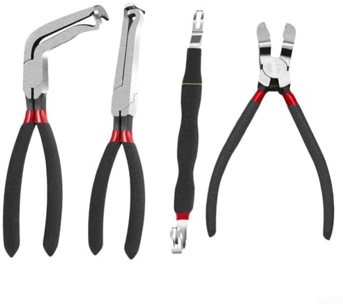 4 Piece Automotive Electrical Disconnect Pliers Kit with Curved, Straight, Crowbar and Locking Pliers for Connector Removal and Wiring Work