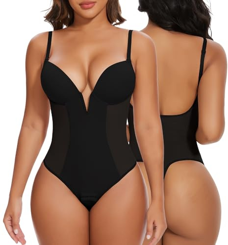 SHAPERIN Dam rygglös body med bh Shapewear magkontroll bodysuit, Svart tanga, L