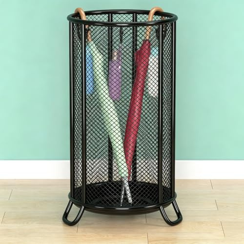 Yidlkecqey Triangle Support Umbrella Rack, Stable Welded Umbrella Stand with Leak-Proof Water Tray & Hooks, Holds Long and Short Umbrellas, Durable Organizer for Entryway(Black,50x20cm/19.7x7.8in)