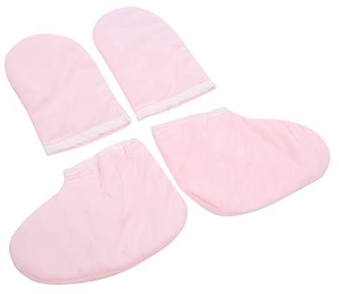 Eminchu Juego de y Botines de Baño con Cera de Parafina para Terapia Hidratante en Casa, Poliéster Suave Aislado para el Cuidado de Pies y Manos, Rosa, 1 par Cada uno