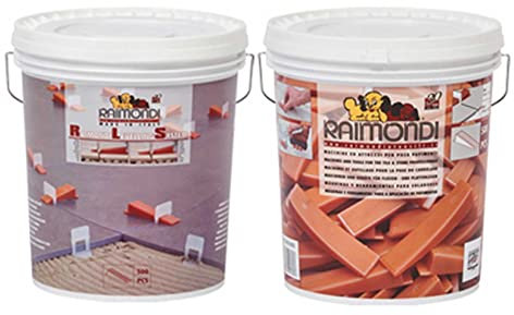 Raimondi Levelling System RLS Secchio Kit 500 cunei Piastrelle Mattonelle Lastre Posa Opera Accessori Utensili Distanziatori Livellanti Bagno Cucina Terrazzo Soggiorno Ingresso Pavimento Rivestimento