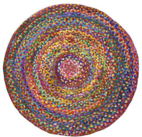 Indian Arts Geflochtener runder Chindi Flickenteppich, aus recycelter Baumwolle, Fair Trade, 120 x 120 cm