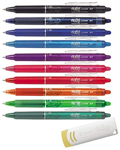 Pilot FriXion Ball Clicker (Knock Retractable Gel Ink Pen) - 0.7 mm - 10 Color Set sortiert (alle 10 Farben | Clicker 0.7 | mit Remover)