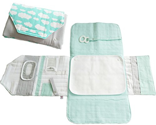 Atelier MiaMia Windeltasche Wickeltasche für Unterwegs mit Wickelauflage Wickelunterlage Limitierte Auflage Wolken mint (Standart)