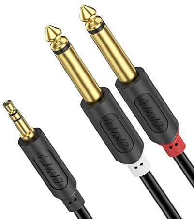 J&D 3,5 mm (1/8 pollici) TRS maschio a doppio 6,35 mm TS femmina mono stereo cavo Y splitter con serie Audiowave placcata in oro, per amplificatori, mixer, registratori audio, rame placcato in oro