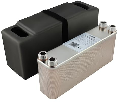 Edelstahl Plattenwärmetauscher B3-23-50 mit Isolierung – 4x 3/4 Zoll Anschluss, max. 225 kW für Heizung, Solar, Wärmepumpe