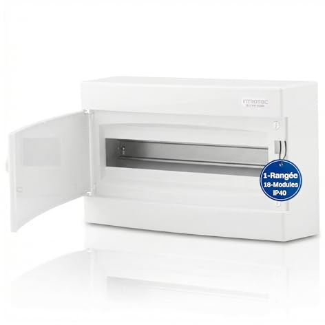 Intratec Coffret de Distribution en Saillie 1 Rangée – IP40 Boîtier pour 18 Modules avec Porte blanche pour une Installation Facile à Domicile et en Entreprise – 236 x 396 x 102 mm