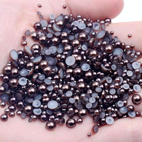 2-8mm Small Bag and Mix Sizes Half Round Flatback Pearls Beads Glue On Resin Gems for Clothes Dresses DIY Jewelry Accessories,16 Dark Coffee,4mm 1000pcs