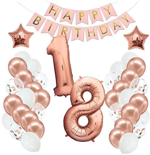 envami® Geburtstagsdeko 18 Rosegold Geburtstag Deko 18. Geburtstag Mädchen Frauen Party Deko Luftballons 18 - Happy Birthday Girlande - Birthday Decorations - Frau Rosé-Gold