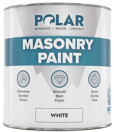 Polar White Masonry Paint - 500ml | Matt Finish | Multi-Purpose Interior & Exterior Emulsion Paint for Kitchen, Living Room, Garden, Walls, Ceilings, Brick, Concrete | Durable Performance