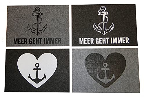 Filz Unterlage Frühstück/Küche anthrazit ┼ Platzset/Tischset ┼ maritim Anker/teiweise mit Spruch ┼ 4er Set ┼