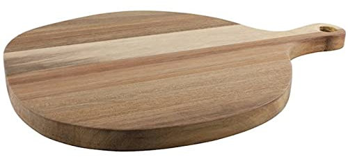 Servierbrett Schneidebrett Holzbrett mit Griff aus Akazie - Natur – ideal zum Schneiden, Servieren von Käse, Brot, Antipasti – Küchenbrett & Servierplatte für Buffet & Grillen (RUND - Ø23cm)