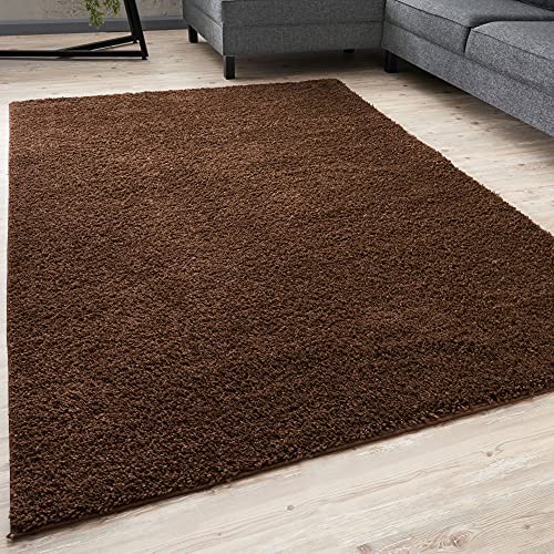 THE RUGS Living Room Rug - Shaggy Soft And Elegant Carpets For The Bedrooms And Kitchen, Easy To Clean, Many Different Sizes (60x110 cm, Brown)