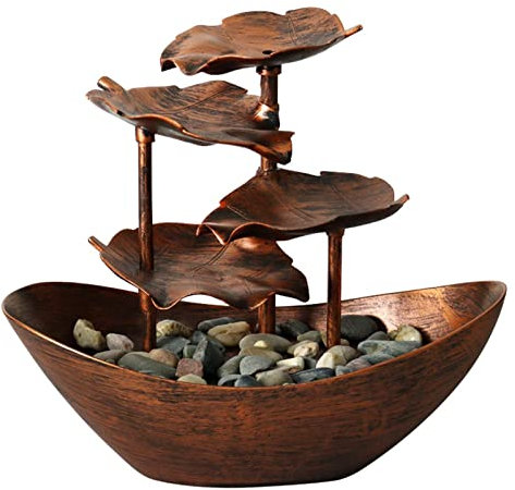 ERZU Agua para Interiores - Fuente Escritorio relajación Hoja Loto 4 Niveles - Fuente Mesa USB con luz LED cálida - Fuente Cascada pequeña para relajación en el hogar