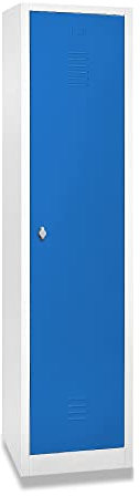 Schrank & Stuhl Spind – Metallspind mit einem Abteil in 180 x 41,5 x 50 cm, Schließfachschrank mit Hutboden & Drehriegelverschluss, Lieferung komplett montiert, Grau/Blau