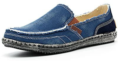 Sprifloral Mens Loafers Fashion Espadrilles Classic Canvas Shoes Outdoor Boat Shoes Comfy Slip-on Casual Driving Slippers for Men Blue