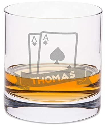 Leonardo Whiskyglas mit Gravur - Asse Design - Personalisiert mit Name - Graviertes Whisky Glas im Casino Karten Stil - Geschenke für Whiskey Liebhaber zum Geburtstag - Geschenk für Sie & Ihn