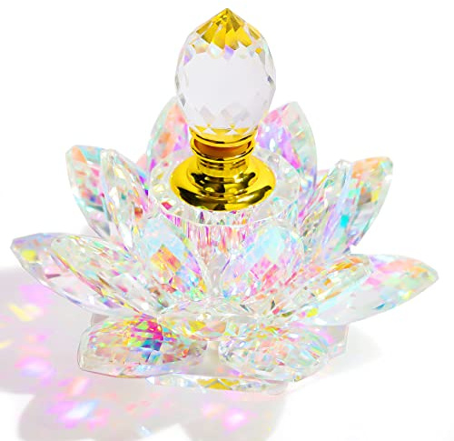 YWHL Pequeña botella de perfume vacía de cristal colorido vintage, mini botellas de perfume de loto recargables, figuras de loto hechas a mano, regalos de decoración para mujeres | Figuras decorativas de loto de cristal colorido de 3 ml, regalos de flores para mujeres