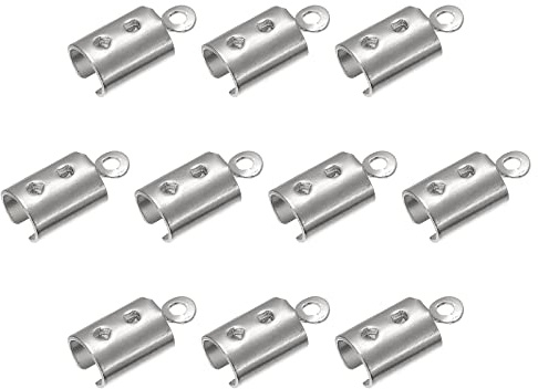 sourcing map 100 Stück Faltbare Kordelenden Crimp Endkappen Schmuck Umklappbare Kordelspitzen 4mm Crimp Kappe Spitzen Armband Verschluss für Leder Farbband Herstellung DIY Halskette Silberton