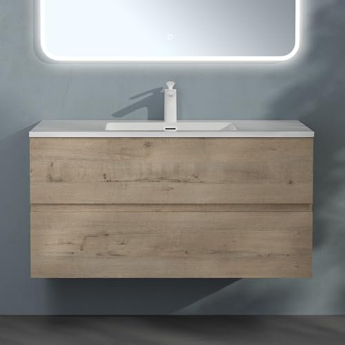 doporro Badmöbel-Set Waschbecken-Unterschrank Badezimmer Waschtisch mit Unterschrank BTH: 100x48x50 cm in Eiche Greige inkl. Mineralguss-Waschbecken Aqualis