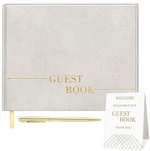 Wedding Guest Book, Guest Book, Guest Book Wedding Reception That Includes a Guest Sign in Table Card and a Gold Pen, Guestbook in a Linen Cover with Gold Foil Lettering and Lined Pages