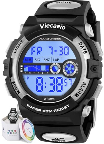Viecaeio Teenagers Watches Digital Sport for Boys Outdoor Waterproof Watches with Alarm Stopwatch Colorful Child Wrist Watch Ages 8-17
