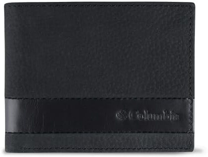 Columbia Mens RFID Slim Bifold Wallet With ID Window Black Emboss