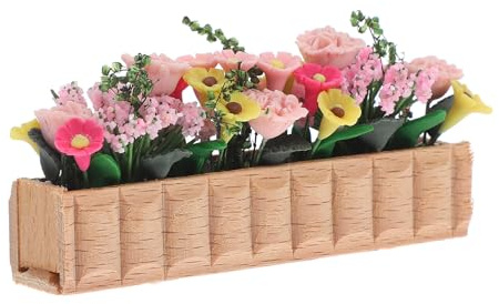 DOITOOL Pot en Bois Long Miniature avec Fleurs Colorées pour Maison De Poupée Décoration Jardin Intérieur Et Extérieur Accessoire Réaliste 1:12
