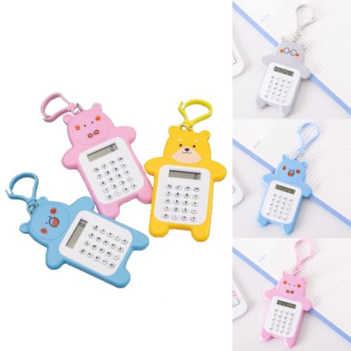Mini-Taschenrechner für Kinder, 8-stelliges Display, Mini-Rechner für Kinder, Taschenrechner, Cartoon-Bär-Rechner, tragbarer Taschenrechner mit Schlüsselanhänger für Schule, Studenten, Büro, zufällige