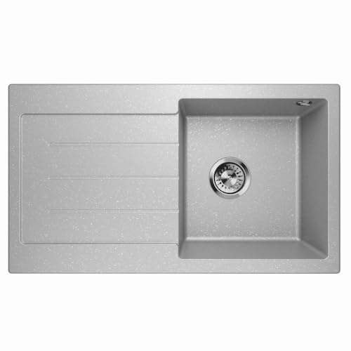 Lavello da cucina in granito, lavello da incasso, lavabo singolo da incasso, lavello Master 1.0, grigio metallizzato – sinistra